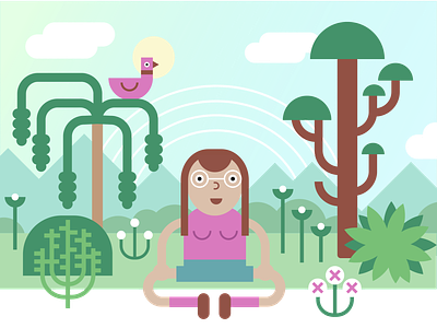 Spring ai cute green greenery happiness illustration mountains nature outdoors relax scenery summertime vector woman women women in illustration