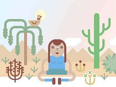 Desert summer vibes ai cactus desert editorial illustration happy illustration minimal nature peaceful relax vector woman
