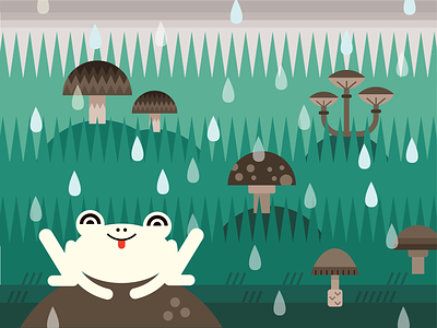 "Forest Friends" Frog ai animals childrens book illustration childrens illustration cute frog green illustration minimal mushroom mushrooms rain