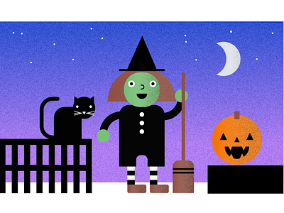 Witch cute editorial illustration halloween halloween design illustration jackolantern night vector
