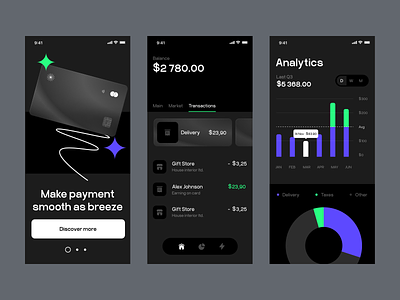 Fintech Mobile App app bank binance breeze card chart coinbase crypto dashboard fin finance fintech hash mobile pay payment responsive smooth stats