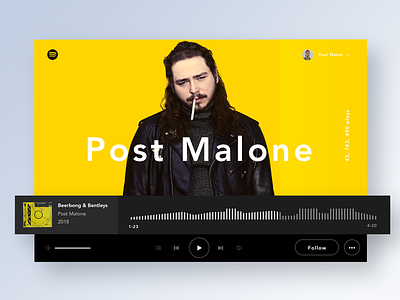 Spotify redesign | Music player | Daily UI Challenge #009 2018 challenge dailyui malone minimalist music player post redesign spotify spotifydesign trend