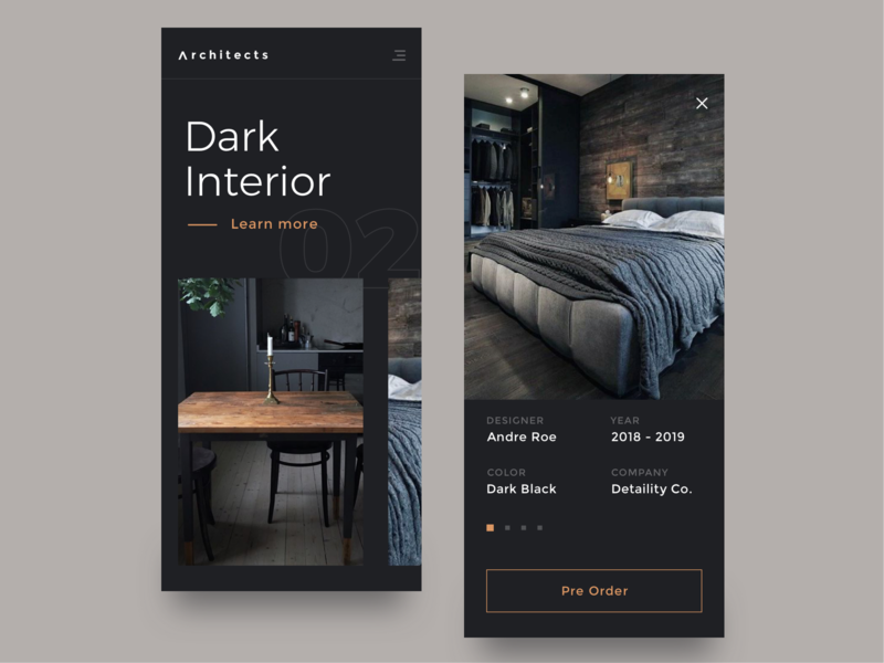 Architects Mobile app archdaily architect architecture dark app dark theme elegant furniture interior interior design layout minimal modern responsive
