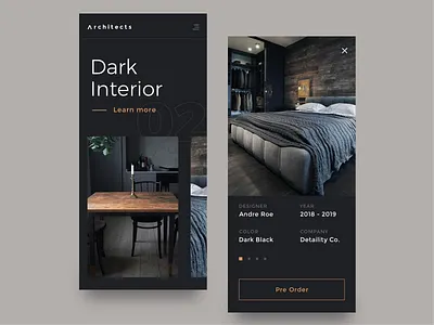 Architects Mobile app archdaily architect architecture dark app dark theme elegant furniture interior interior design layout minimal modern responsive