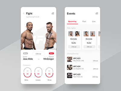 UFC Fight aldo app design bet boxing cards compare connor dynamic events fight fighter light app light theme mcgregor mma sport thai ufc wrestling