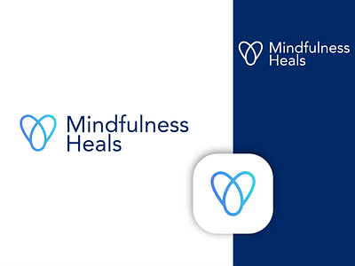 Mindfulness Heals blue gradient design gradient logo heart heart logo logo minimalist logo modern logo typography yoga yoga logo