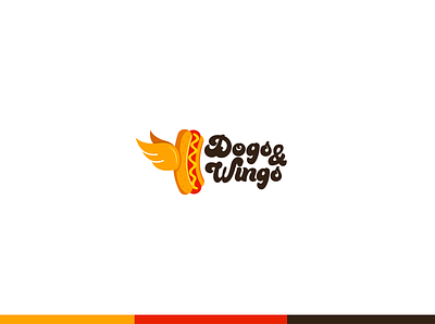 Dogs&Wings fast food logo flat logo food logo hot dog logo illustration illustrator logo meat logo modern logo restaurant logo shadows typography wings logo