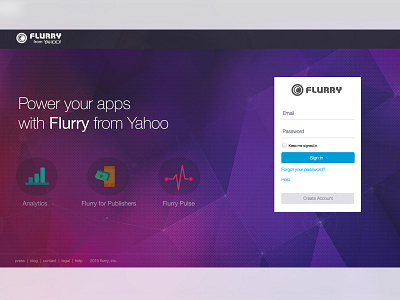 Flurry (Yahoo) Mobile App Analytics Login screen analytics branding login page ui design visual design