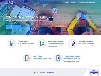 Yahoo Developer Network analytics app data vis flat icons marketing mobile portal website yahoo