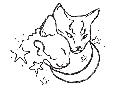 Cat love animals art cats drawing illustration love moon night pets romantic stars vector