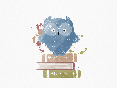 Wise owl animal art baby animal bird books cartoon funny illustration learning magic owl school smart study watercolor watercolour wise owl