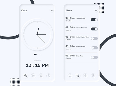 Clock App - Neumorph Design app clock app design mobile app neumorph ui