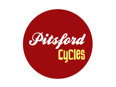 Logo ideas for Pitsford Cycles bike circle cycle logo red typography yellow