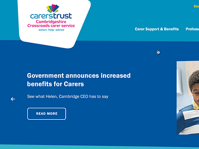 Potential new homepage design for Carers Trust Cambridgeshire cambridgeshire charity community fundraising home homepage redesign web website