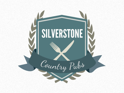Silverstone Country Pubs logo idea 04a banner country pub fork knife laurel league gothic logo motorsport pub racing ribbon shield silverstone wreath