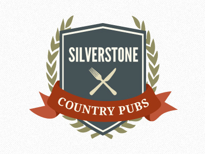 Silverstone Country Pubs logo idea 04c banner country pub fork knife laurel league gothic logo motorsport pub racing ribbon shield silverstone wreath