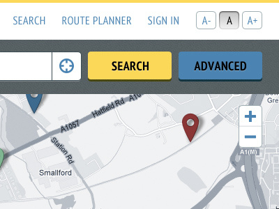 Searching via map accessibility geo location map search text size zoom