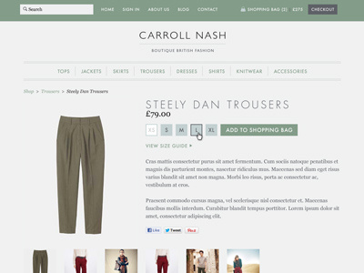 Online shop product page for new British Fashion Boutique