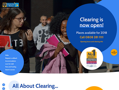 University of Bolton Clearing Website design home homepage navigation web website