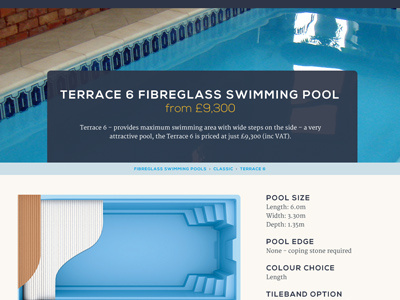 Product Page layout for swimming pool website