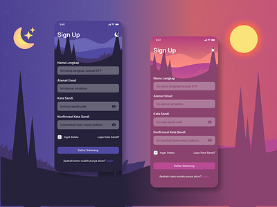 Sign Up Page - Dark & Light Mode 1 day 1 design 1 day 1 design challenge 30 days challenge apps challenge dark mode desain challenge design graphic design illustration mental health mobile mobile apps project registration sign up ui ui design uiux ux