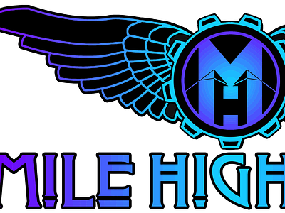 Shades of blue Mile High Gear logo with text