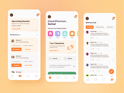 Mental Health Wellness App app design mental health mobile app therapy ui wellness