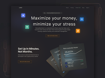 Finance app landing page