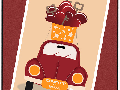 Courier of Love car courier delivery design gift heart holidy illustration key love valentine day
