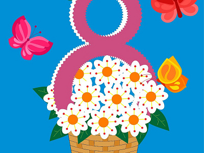 Flower basket design flowers gift holiday illustration love magic march 8 spring women