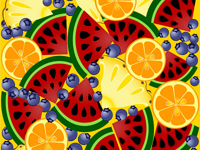 fruit background a pineapple blueberry design frukts illustration juicy packaging summer watermelon yellow