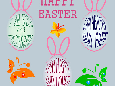 Easter eggs affermation butterflies decor design easter egg gift happy holiday illustration