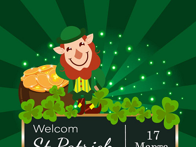 St. Patrick art bar beer card coins conduct decoration design flyer friends funny gift green holiday illustration invitation leprechaun magic st. patrick time