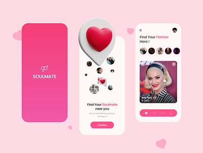 Soulmate - Dating App app branding dating app datingapp design designers fresh love popular shot trendy ui uiconcept uidesign uidesigns uiux ux uxdesign