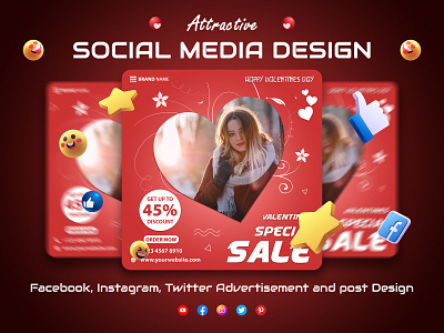 Valentine sale Social media post template design