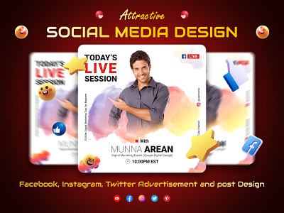 Social Media Post Design For Facebook Live Event background banner banner ads branding design fb live food graphic design illustration live event live post vector