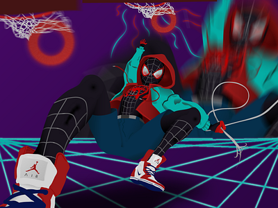 Miles Morales x NBA x PS circle illlustrator illustration miles morales nba playstation5 spider man spiderman