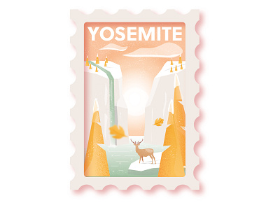 yosemite deer design flat illustration illustrator national park park badge river scenic stamp stamp design stamps vector waterfall wild wilderness yosemite