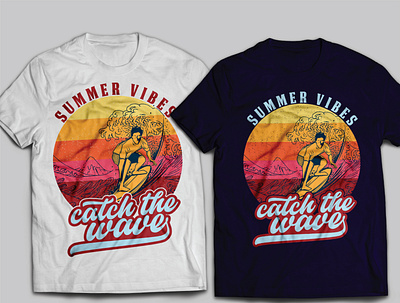 summer vibes catch the wave t-shirt design. apparel design designer illustration summer tshirt summer vibes summertime sun sunset t shirt t shirt design tees tshirtbrainy typogaphy wave