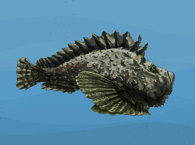 Pez piedra camuflaje espinas fauna ilustración científica ilustración didactica ilustración digital ilustración vectorial mar abierto oceano pez venenoso toxico veneno