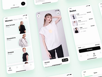 Byssus App | Overview affter effects animation app application clothes e commerce environment ethical brands fashion interactions ios mobile mobile app overview prototype sale slow fashion sustainbale ui