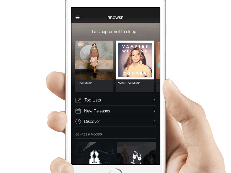 Framer.js Prototype: Spotify's Touch Preview Discovery