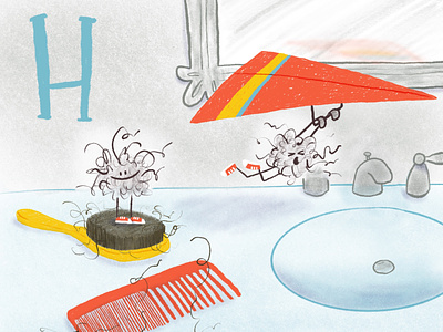 Hang-gliding hairballs design digital illustration illustration procreate