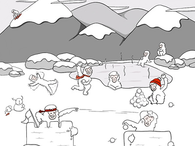 Japanese Macaques throw snowballs for fun. design digital illustration illustration procreate