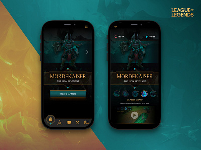 League of Legends App Concept app branding champions character dark ui design esports game gamedesign gaming interface leagueoflegends moba mobile mobile app design product design riotgames ui ux