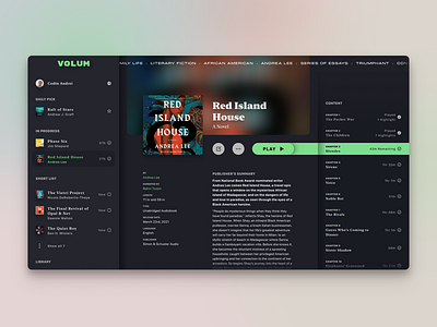Audiobook Details audiobook author book chapters dark theme detail page library volum