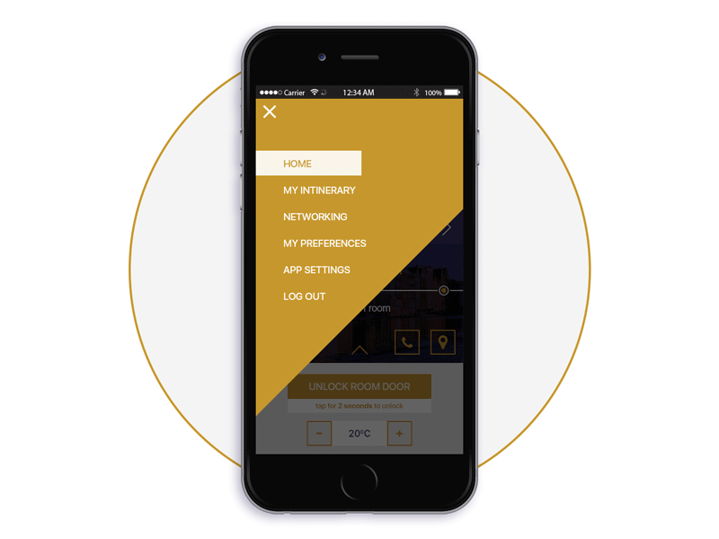 Menu for Hotel Chain Concierge App amsterdam concierge gamification hotel ios itinerary menu mobile swipe timeline