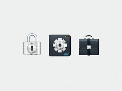 Icons briefcase configuration gear lock portfolio security