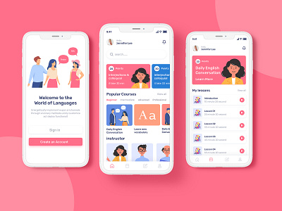 Language Learning App app branding clean design language app learning app mobile app uiux