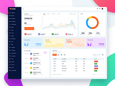 Lector Admin Dashboard Template admin analytics chart clean design color dashboard desktop menu report sales sidebar statistics tables task typography ui ux